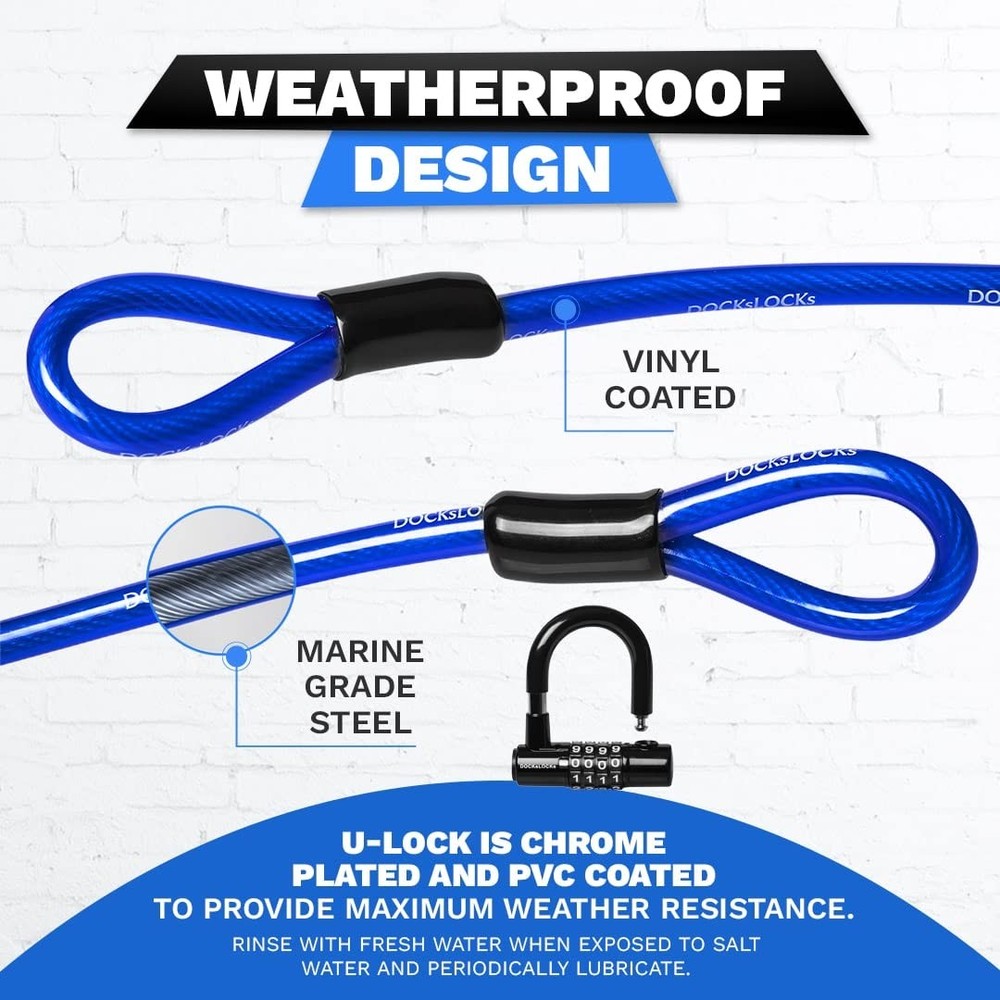 DocksLocks Security Cable Lock Set (5ft to 25ft Lengths) – 5ft, Blue