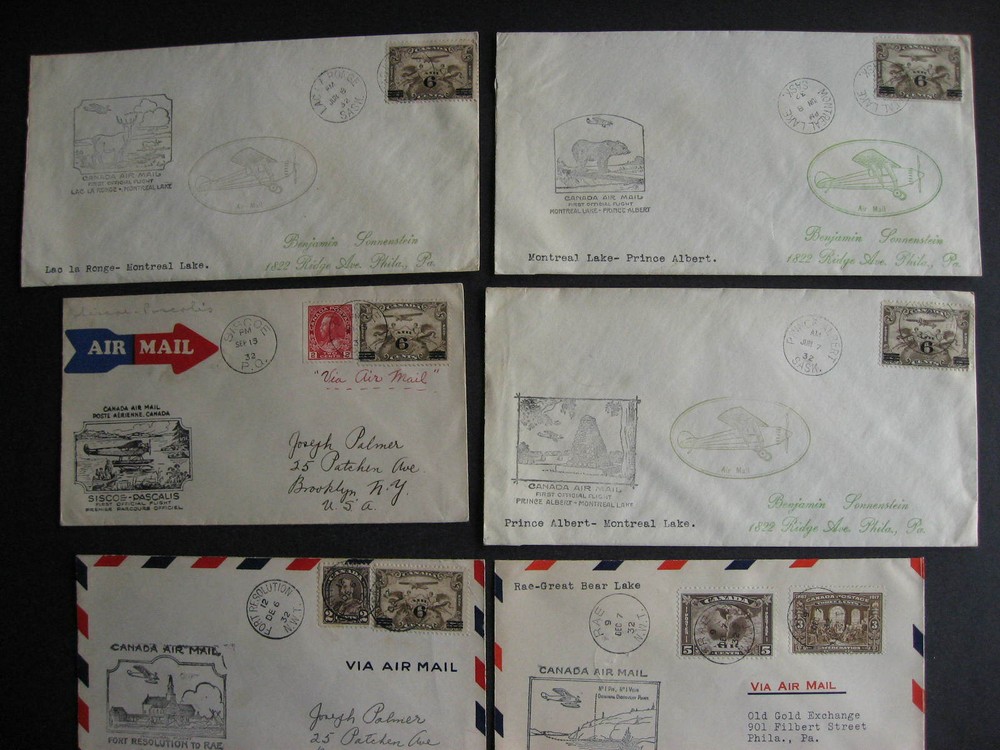 Canada FFC 7 different 1932 first flight covers 3 NWT, 3 SK check them out!