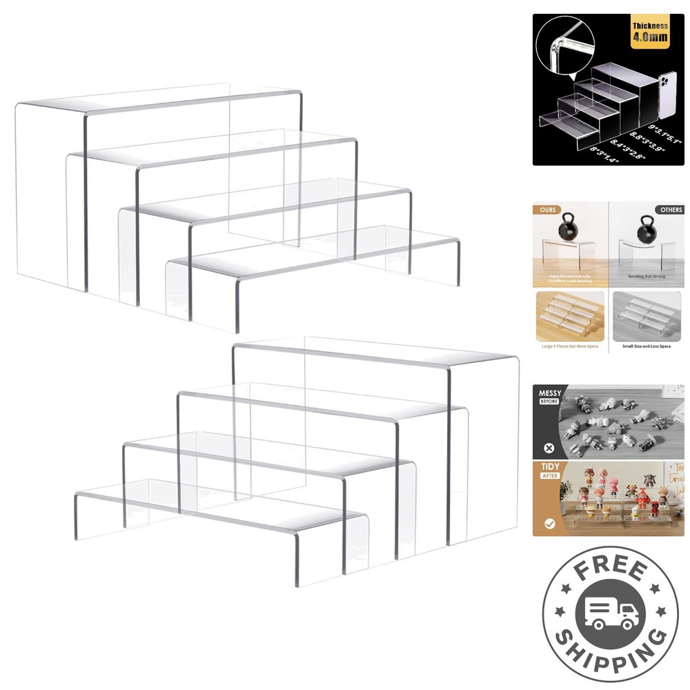 2 Set Large Acrylic Risers, 8 Pcs Rectangular Clear Acrylic Display Stand, Di...