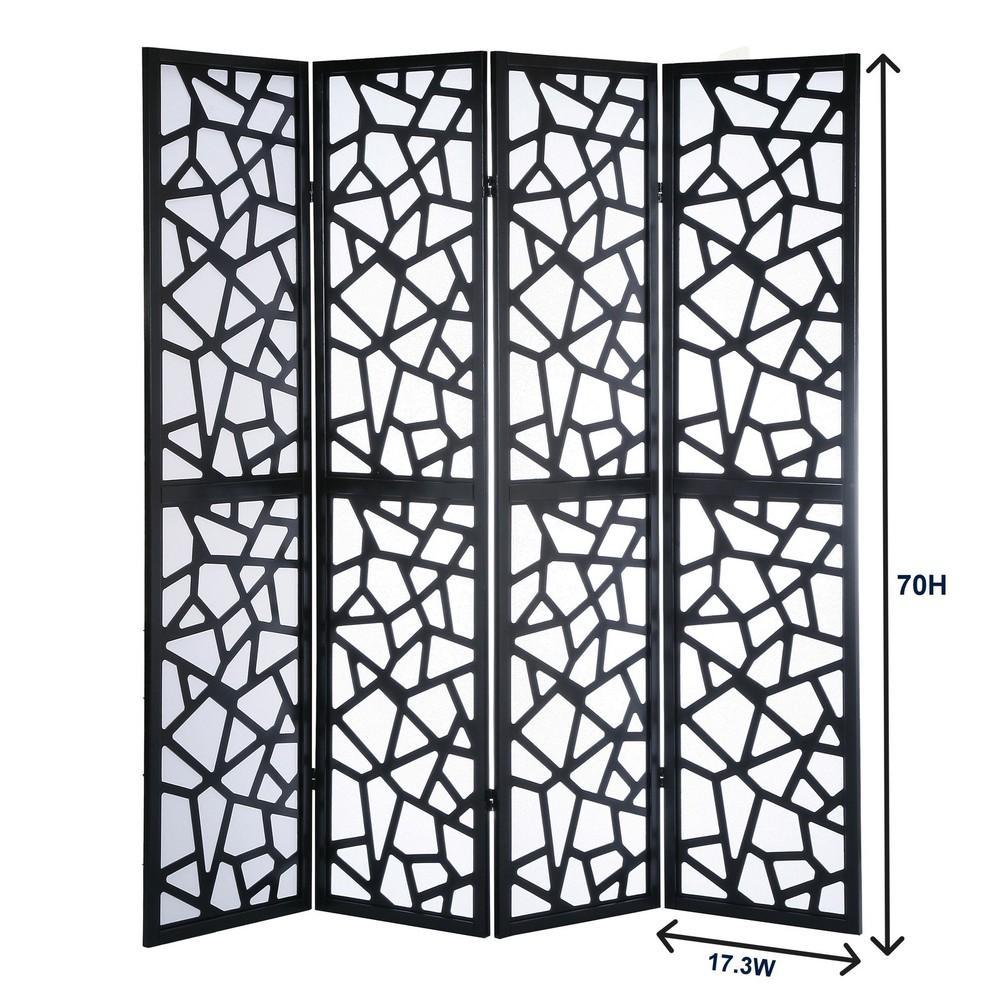 4-Panel Gold Room Divider Screen, Modern Geometric Folding Privacy Screen