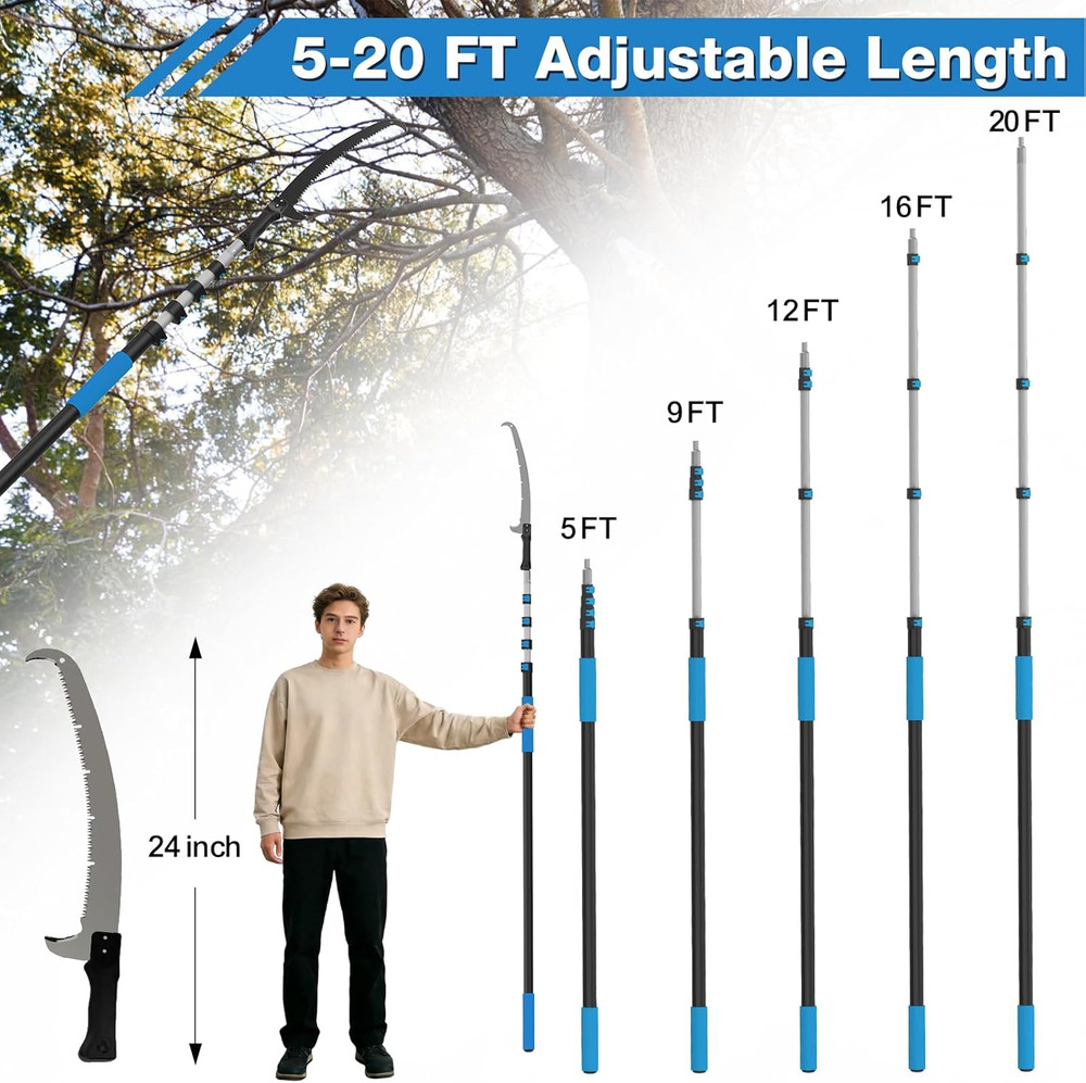 Manual Pole Saw for Tree Trimming, 26FT Telescoping Extension Pole Tree Pruner w