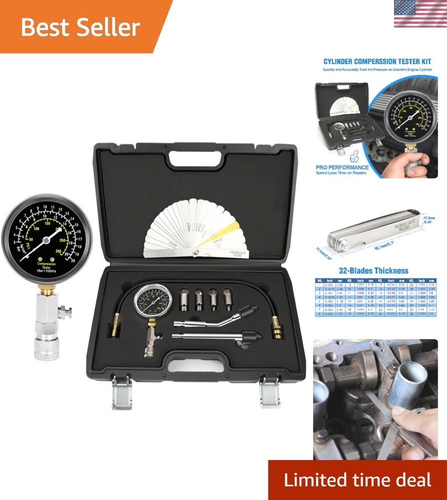 Triple Range Petrol Engine Compression Tester Kit - 9pcs with 4 Connect Adapters