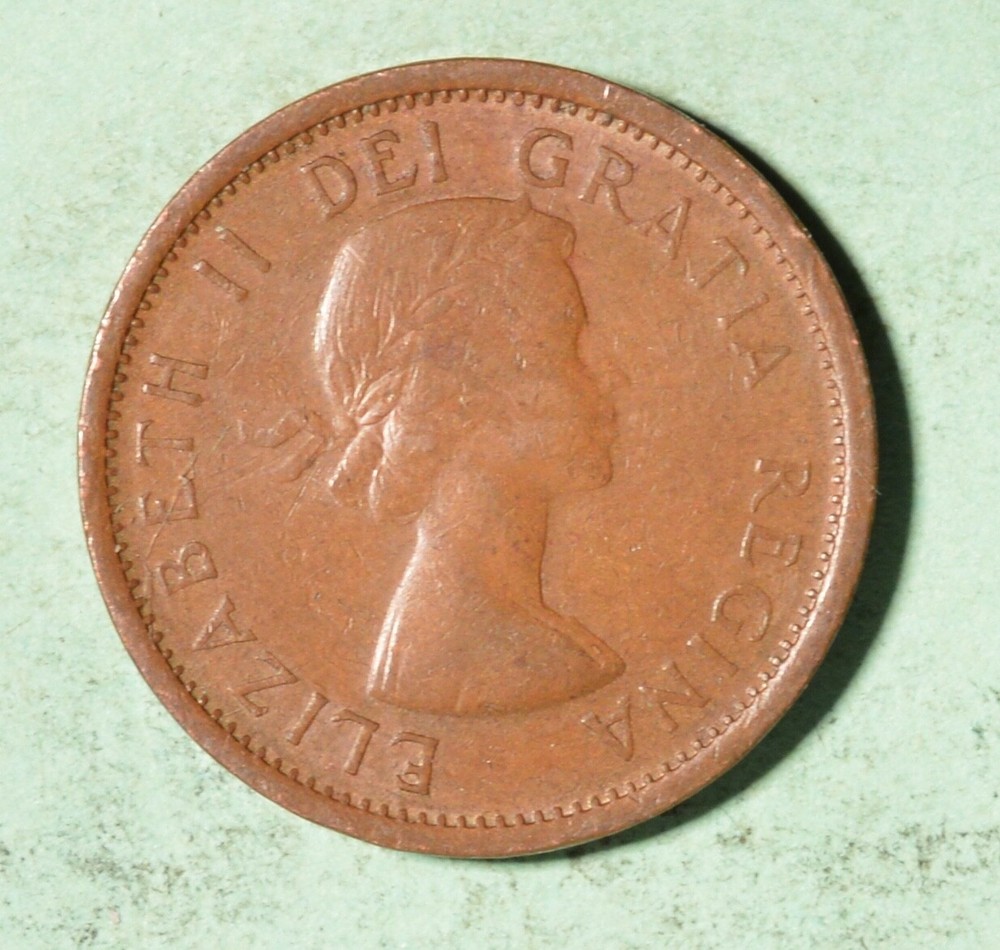 1955 1 Cent Canada 🇨🇦 Copper Penny SF (Shoulder Fold) - INV# B-437