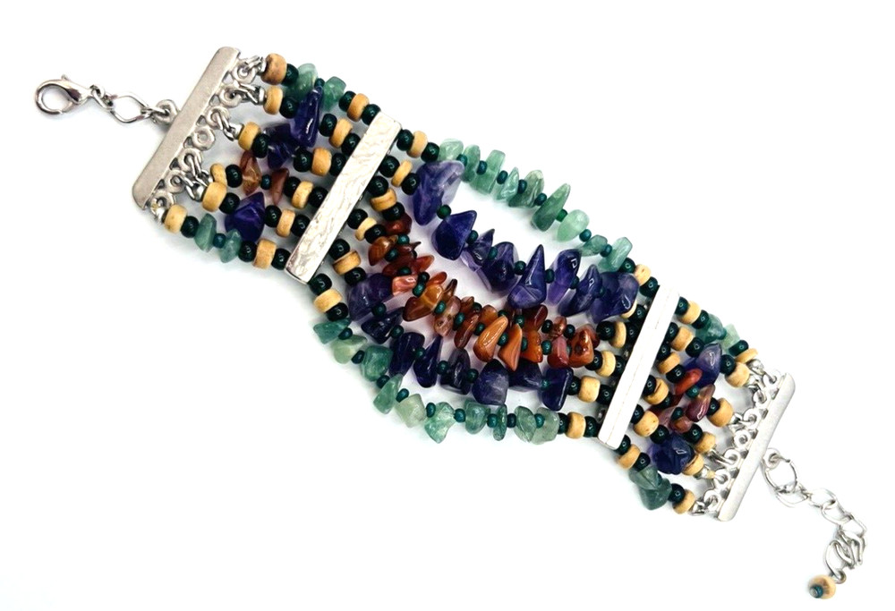 Multicolor Beaded Gemstone Chip Bracelet