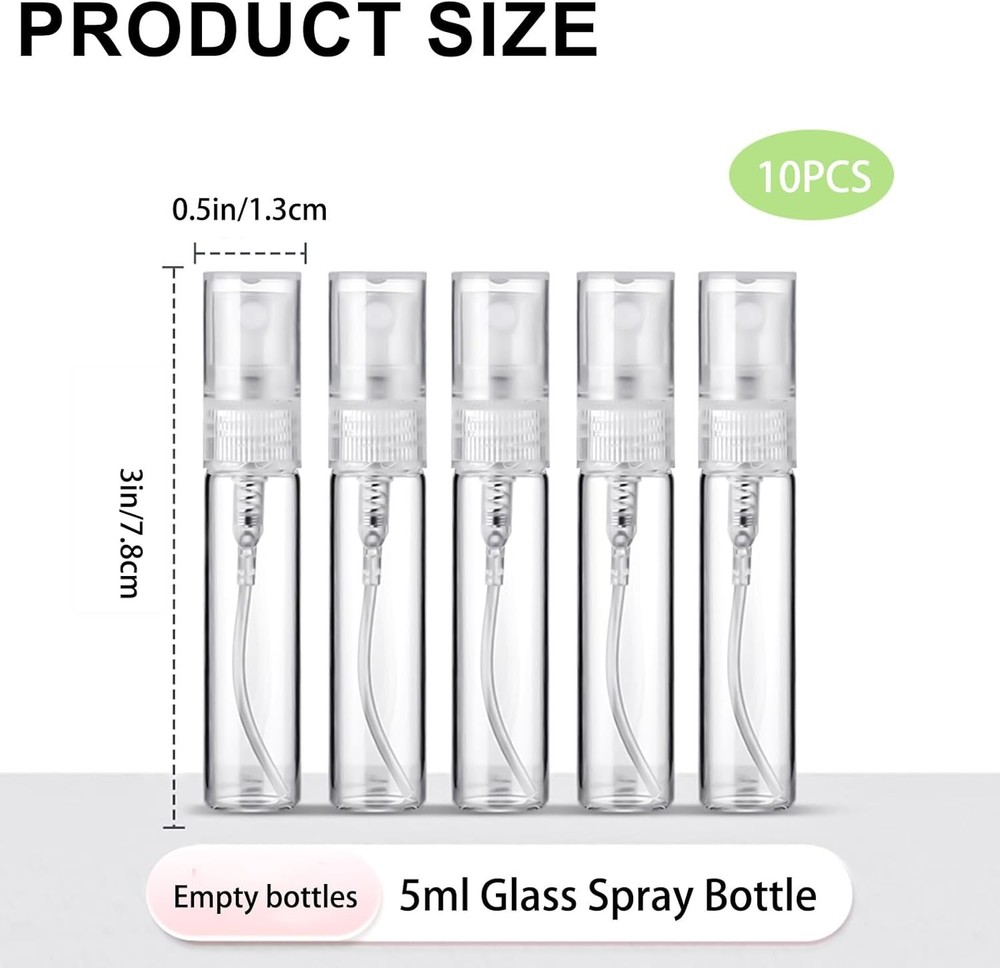 Refillable 5ml Mini Glass Spray Bottle, 10 Pcs Travel Size Perfume Atomizer for