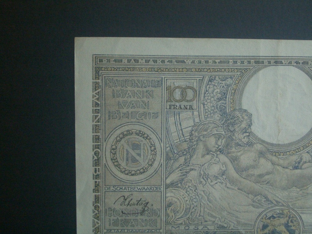 ** Rare 1943 100 Francs Belgium 'NEF' Banknote***