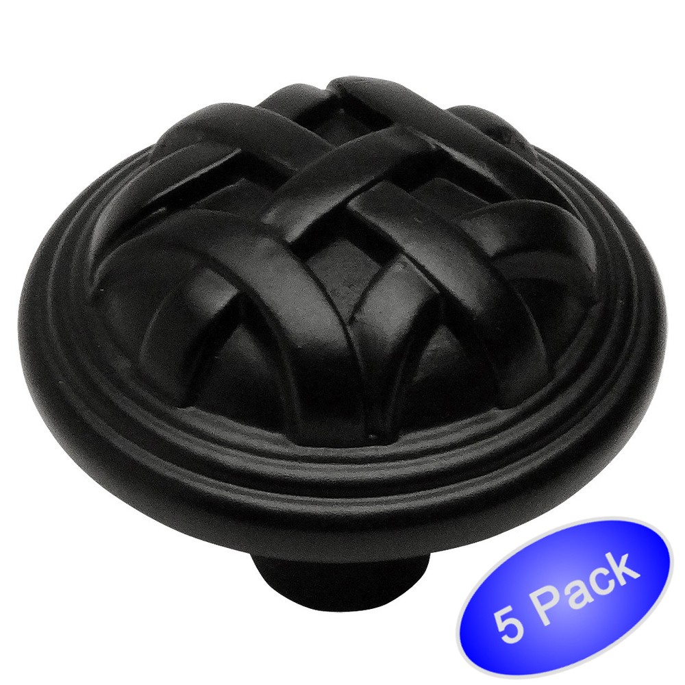 *5 Pack* Cosmas Cabinet Hardware Flat / Matte Black Braided Knobs #7064FB