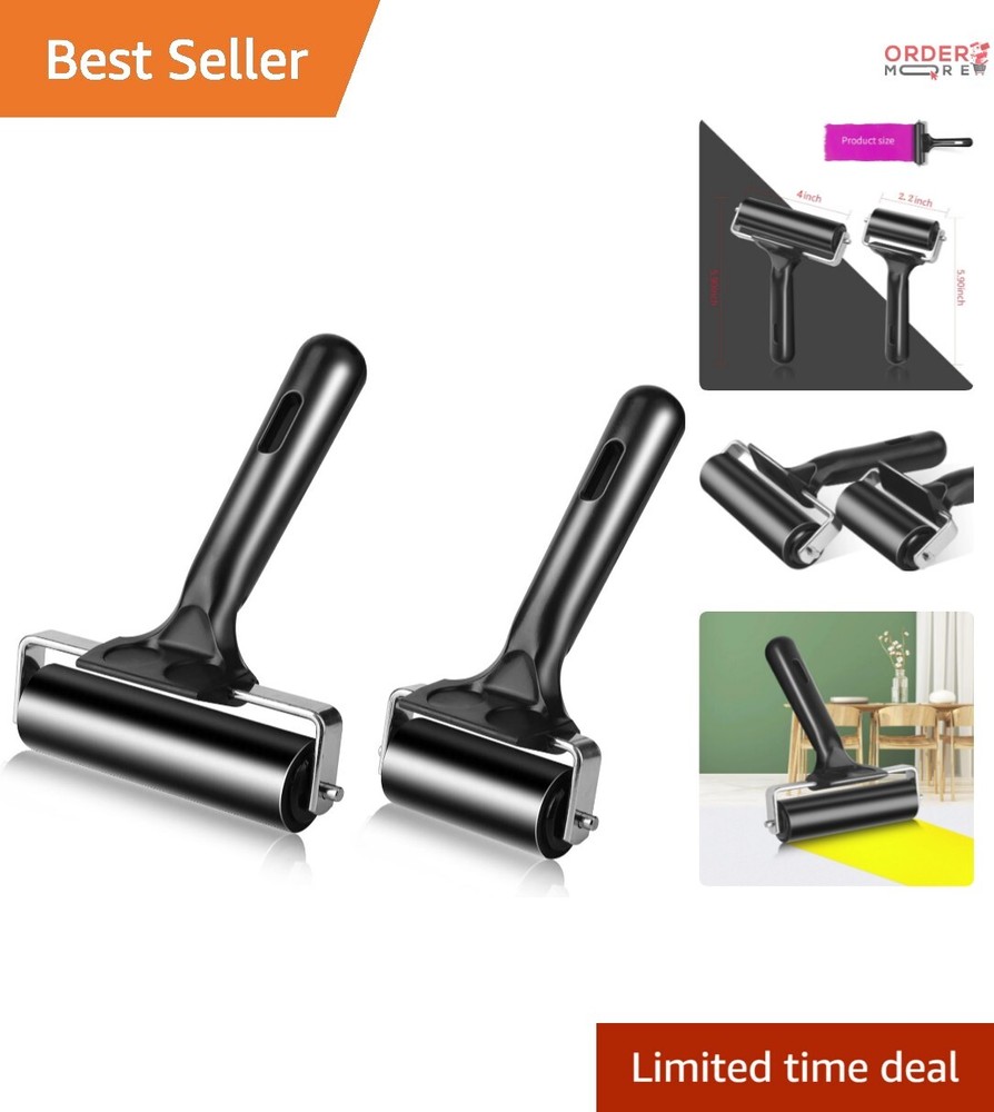 Hard Rubber Brayer Rollers for Printmaking - 4" & 2.2" Lightweight Set