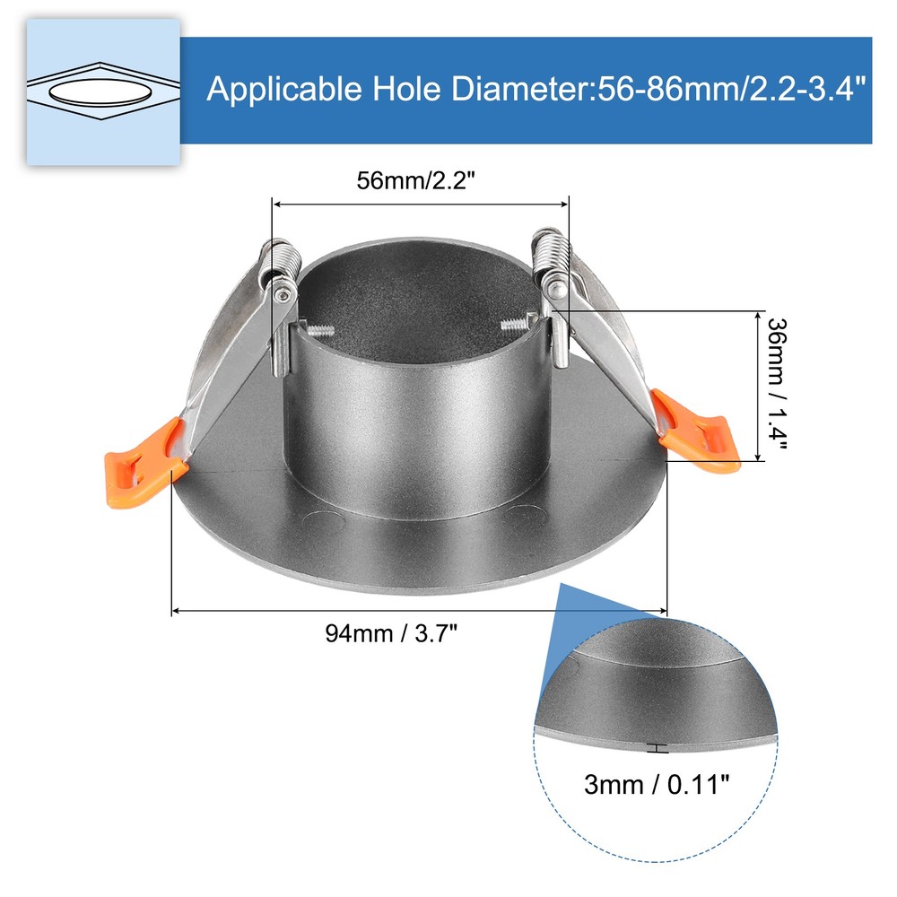 3.7" Spring Ceiling Cover Plate for 2.2-3.4" Round Hole, Dark Gray
