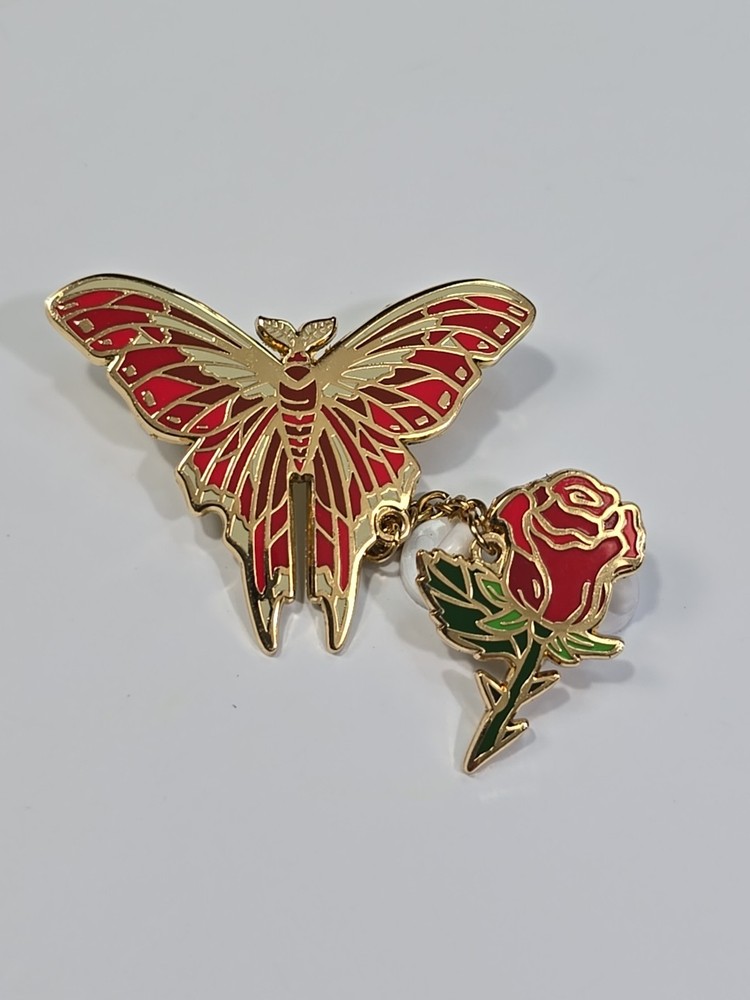 Butterfly & Rose Connected With Chain Lapel Pin