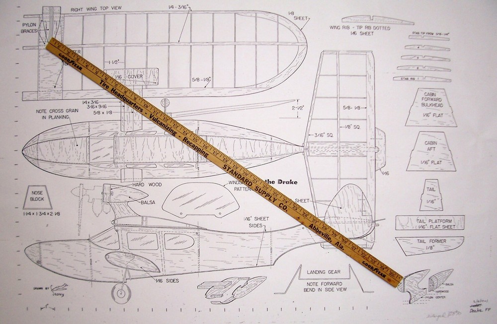 DRAKE PLAN + RC CONSTRUCTION ARTICLE for 35" Span 1/2A Amphibian Model Airplane