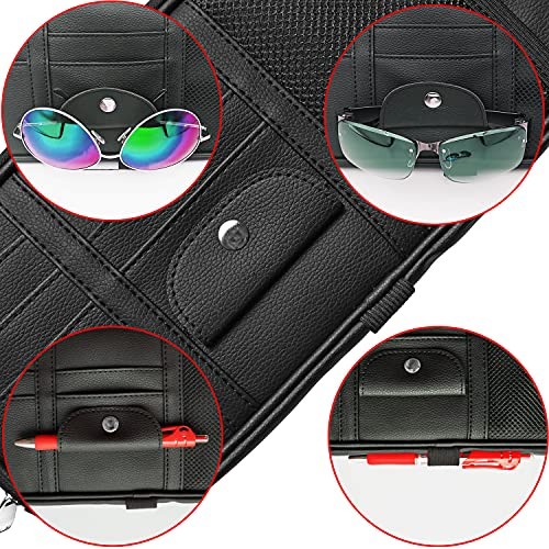 Car Sun Visor Organizer, Multi-Pocket Visor Organizer Storage Pouch for Black