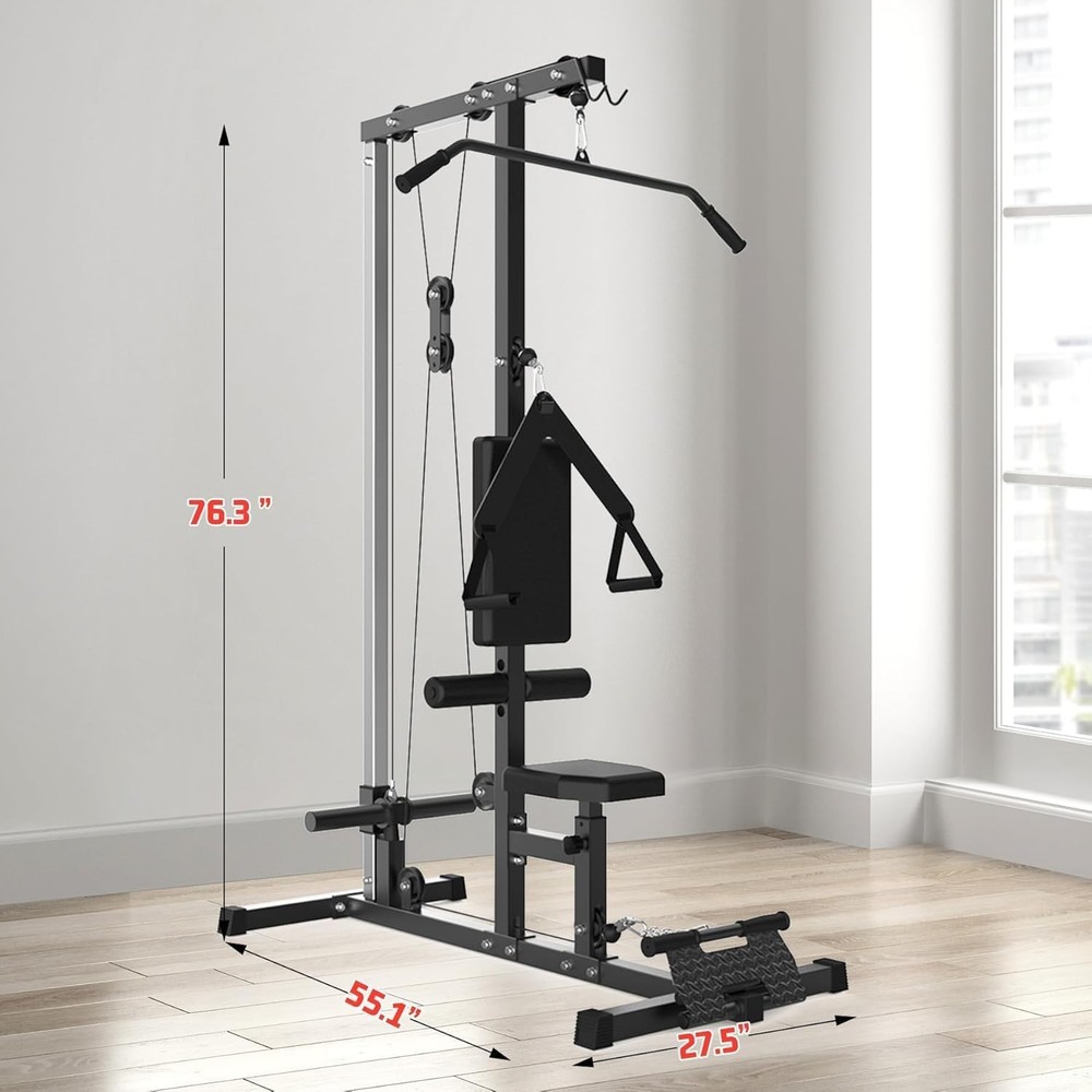 Lat Pull Down Machine System with Adjustable Seat & Knee Support 500LB Capacity