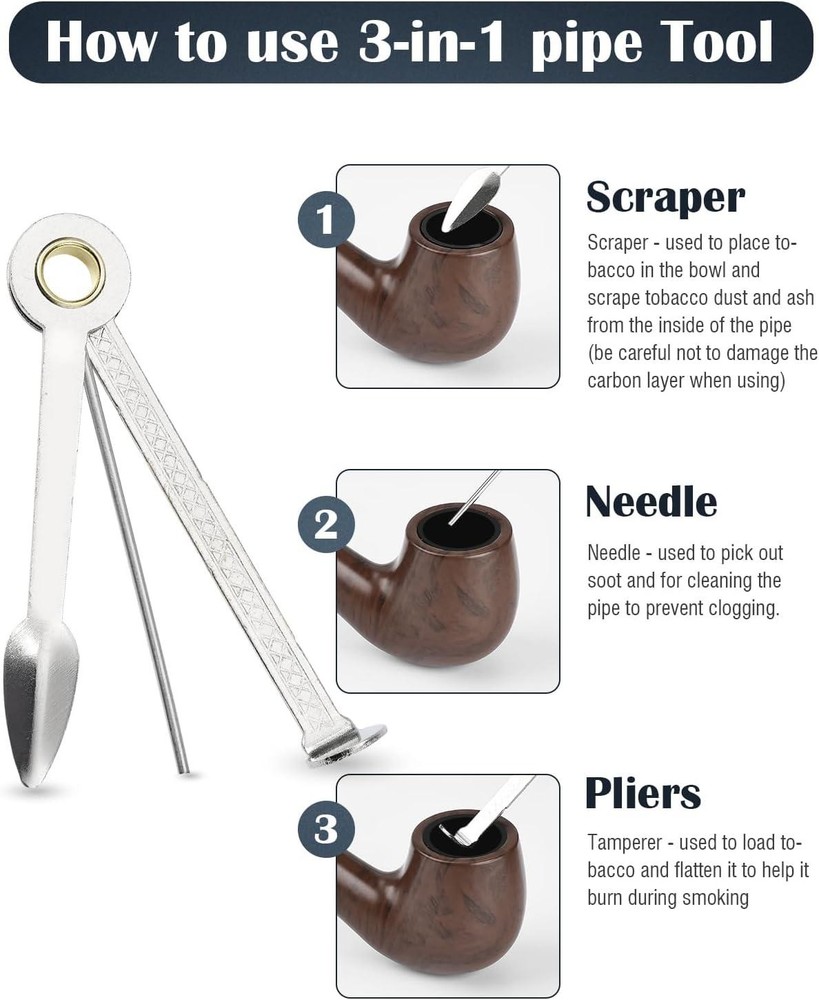 Joyoldelf Tobacco Pipe Set, Short Handle Curved Smoking Pipe with Foldable Pipe