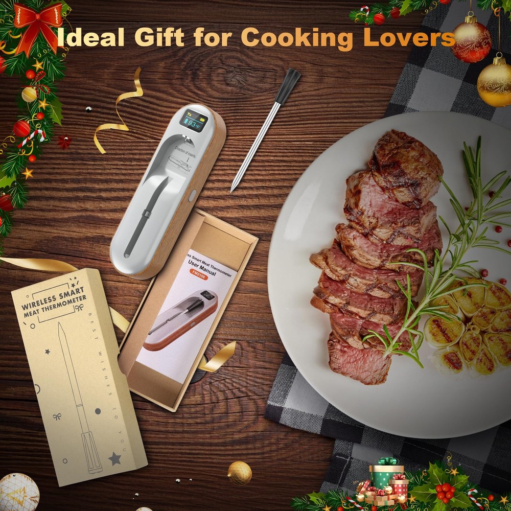 Wireless Meat Thermometer Digital, Instant Read, Long Bluetooth Range, Alarm,...