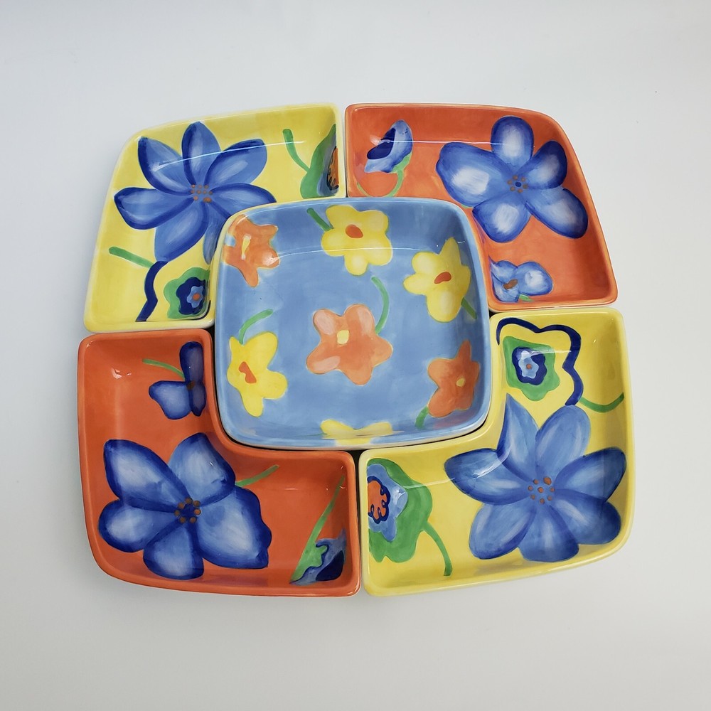 Luau Flowers Segmented Serving Dish Avon 5 Piece 2004 New