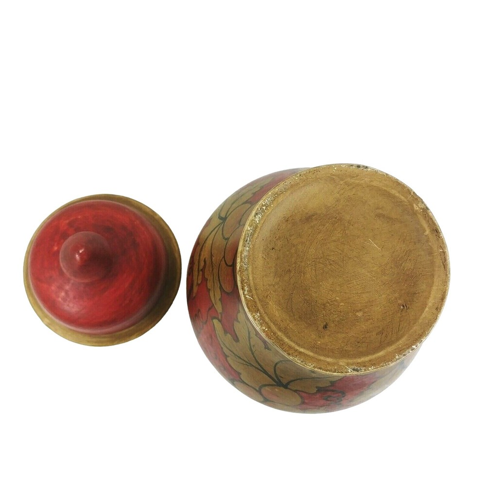 Storage Urn Canister Ginger Jar Lid Hand Painted Grapevine Design