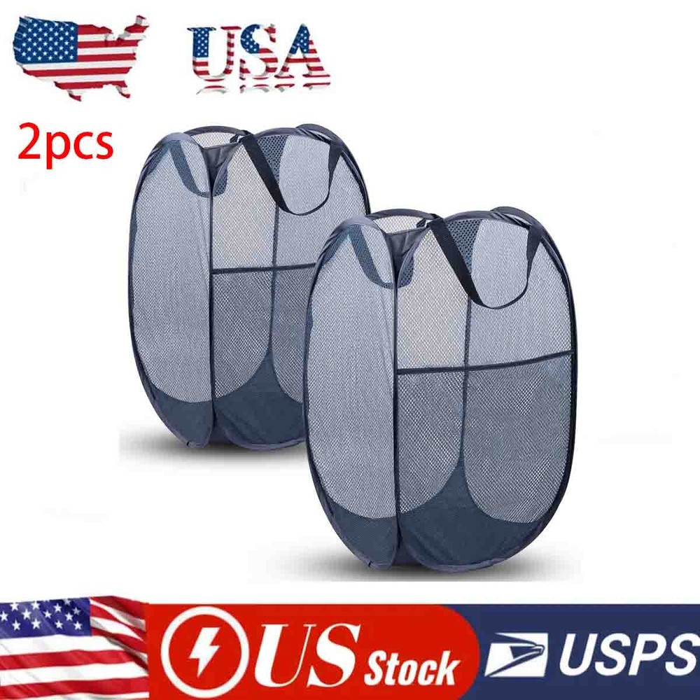 Pop Up Hamper, 2 PCS Mesh Pop Up Laundry Hamper, Foldable Mesh Laundry Basket
