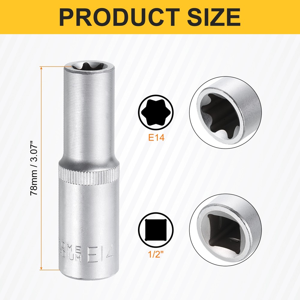 E-Torx Socket 1/2" Drive E14 External Torx Deep Socket CR-V 6 Point Star Socket
