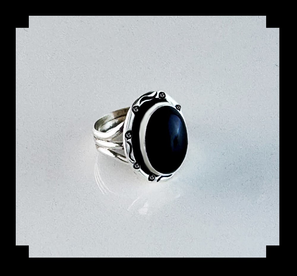Handcrafted Sterling and Onyx Ring Size 9