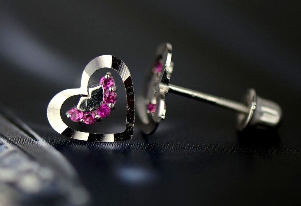 14k Solid Yellow or White Gold Heart Shape CZ Stud Earrings