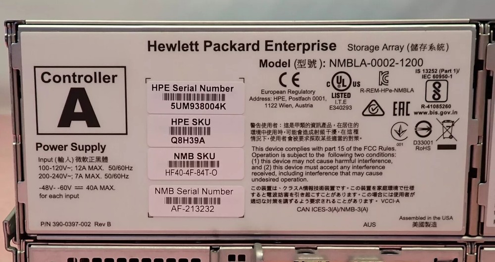 HPE Nimble Storage Adaptive Flash Array HF40 2x Controller 24-Bay 92.64TB Q8H39A