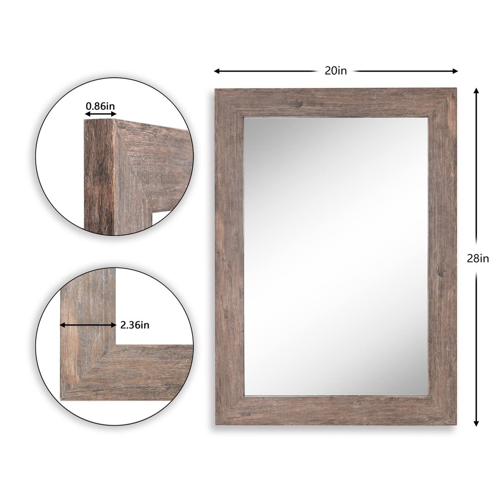 Rectangular Mirror with Frame Rustic 20x28‘’ Wall Mounted Rustic Vanity Mirro...