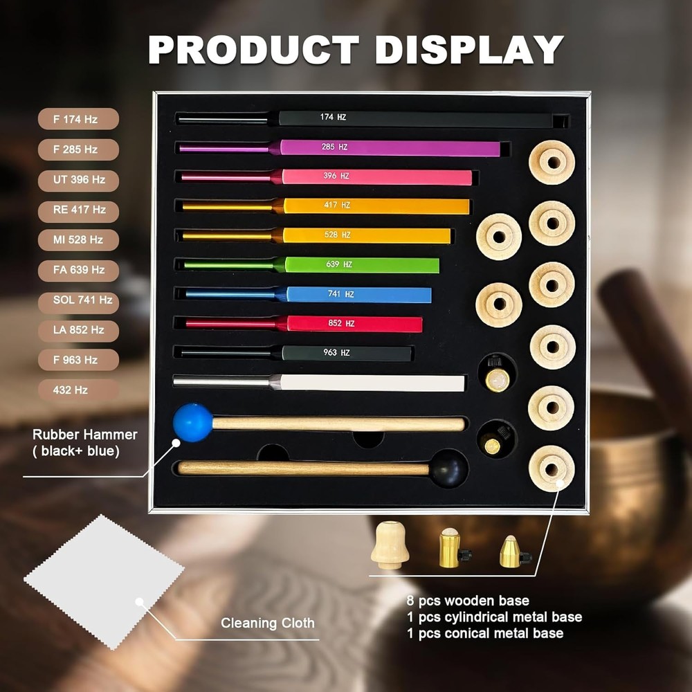 10-piece complete Solfeggio tuning fork set, including storage box