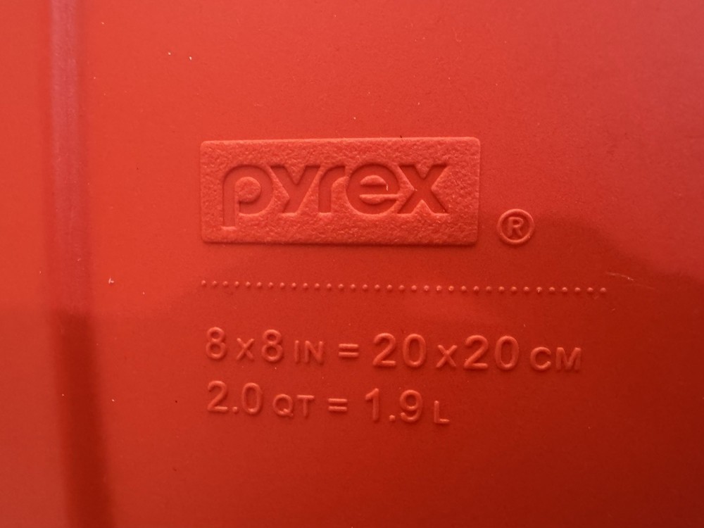 Pyrex Red 8" Square Lid For 2 Quart Baking Dish C-222-PC Replacement Cover
