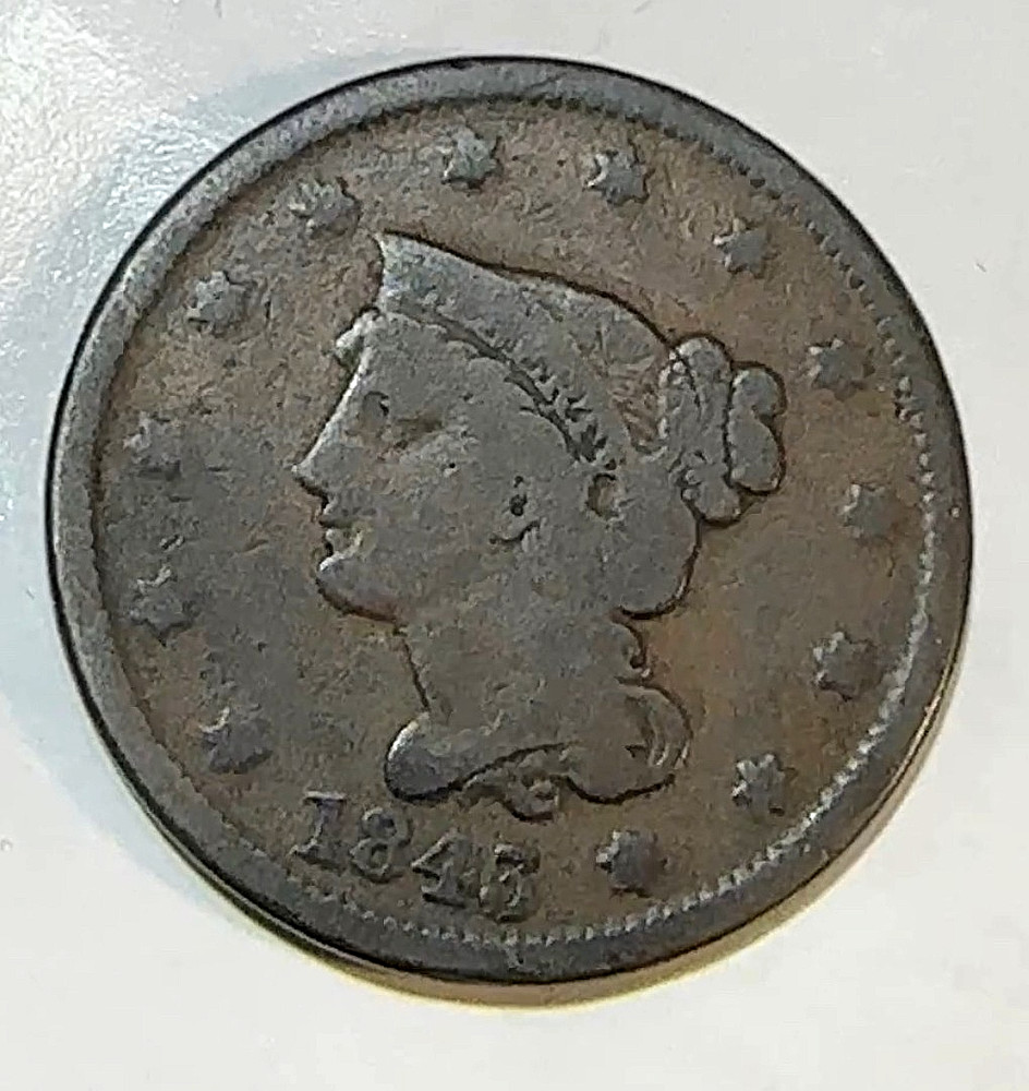 1843 Large Cent Nice Original VG Choice Brown Planchet CHRC