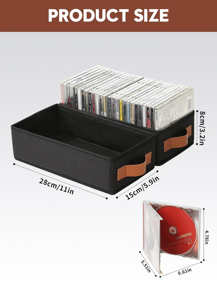 6 PCS Black CD Storage Boxes Case Holder Foldable Cabinets Handle Organizer