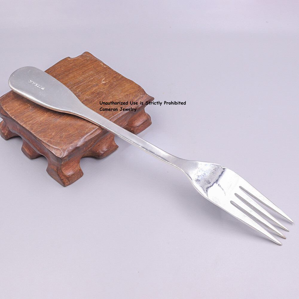 Solid S999 Fine Silver 999 Four Teeth Ruyi Dinnerware Fruit Fork 69-70g 7.8inch