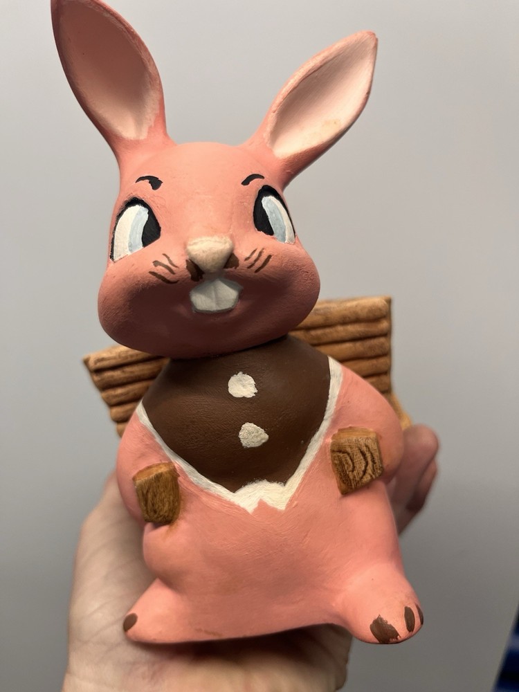 Ceramic EASTER BUNNY Pulling Cart Of Eggs | Covered Candy Dish