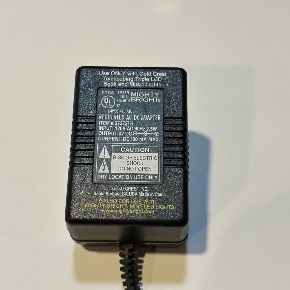 Mighty Bright AC-DC Adapter Model 37372TR 4V DC 100mA