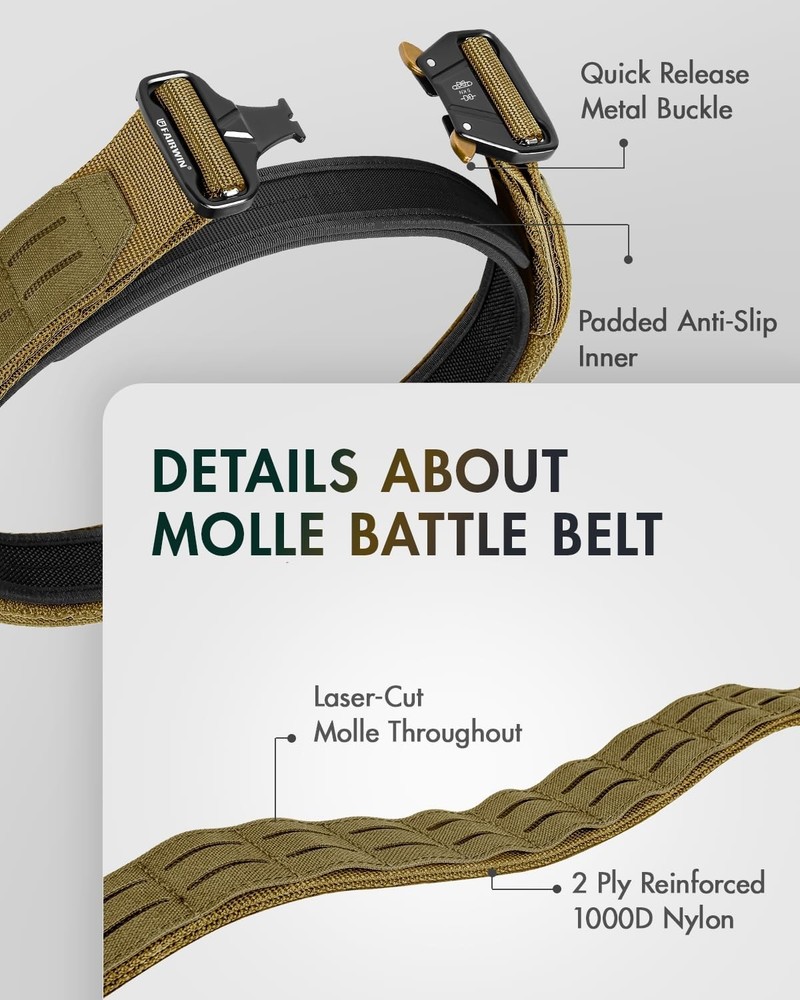 Tactical Molle Rigger Combat Belt 2" Adjustable Quick Release Heavy Duty Gear