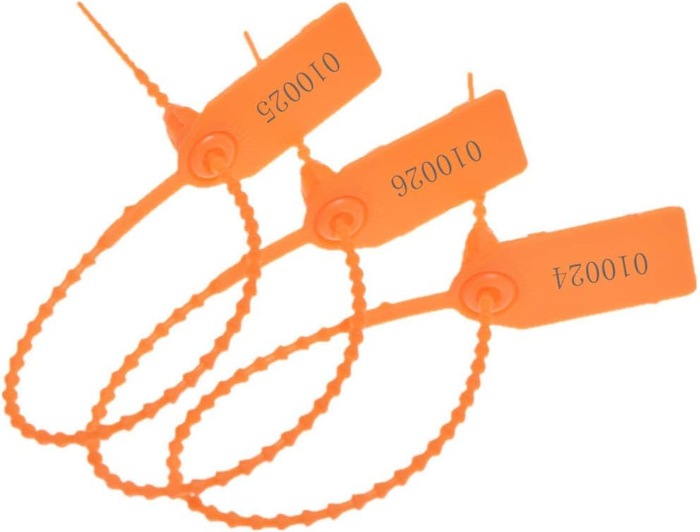 100 Pack Security Seals 9.84" Tamper Proof Pull Tight Tags Numbered Orange