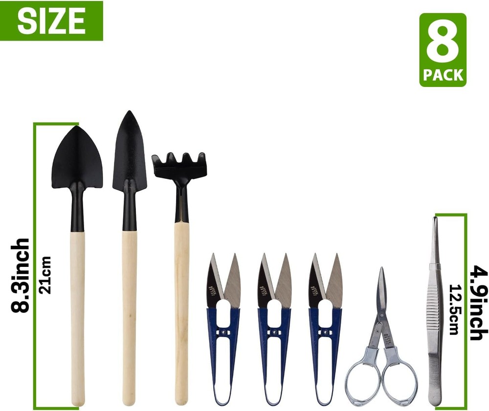 Bonsai Set 8 Pcs - Include Pruner, Fold Scissors, Mini 8 pieces, Multicolor