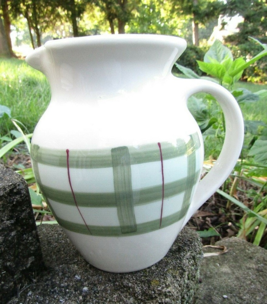 HARTSTONE POTTERY LARGE PITCHER Green Plaid Design