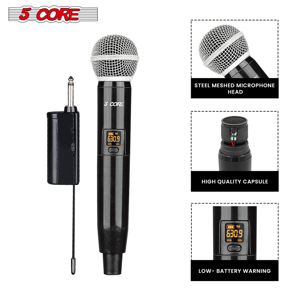 5Core Wireless Microphone Cordless Mic Handheld System Rechargeable Receiver 🎤