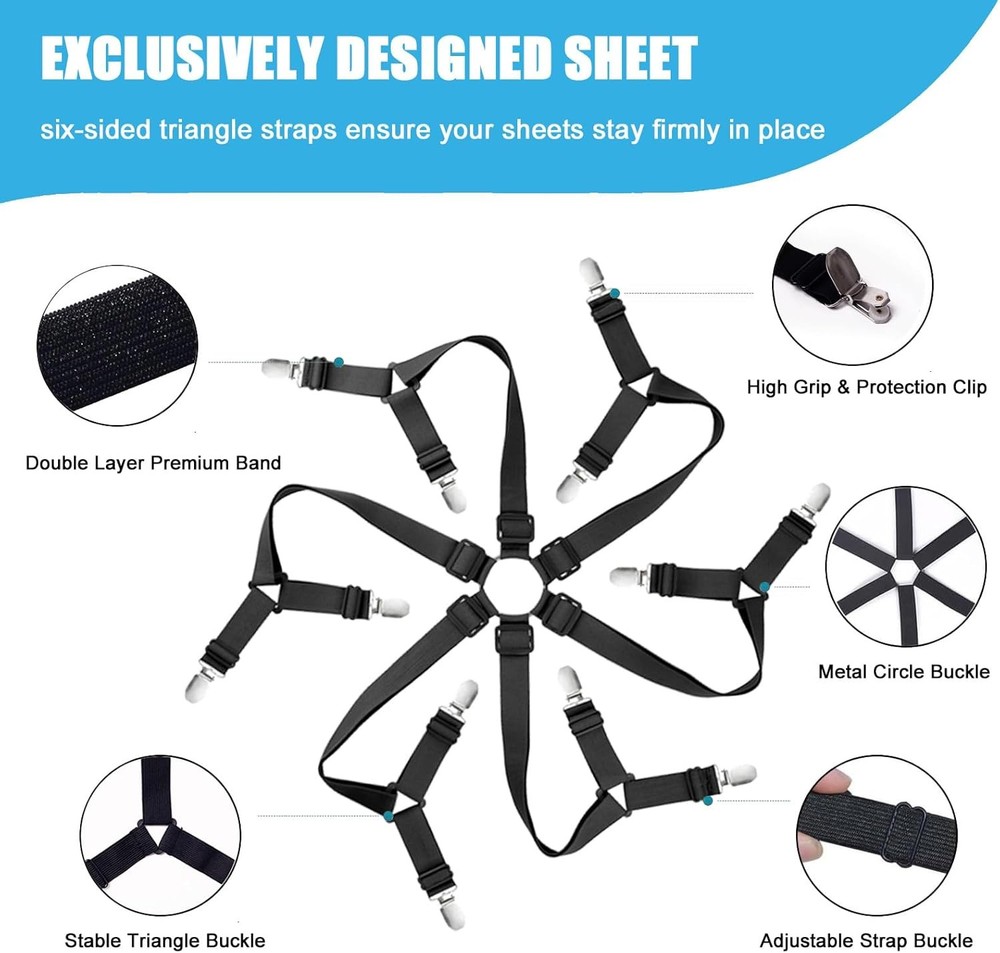 Bed Sheet Holder Straps, Adjustable Elastic Fitted Strap Tablecloth...