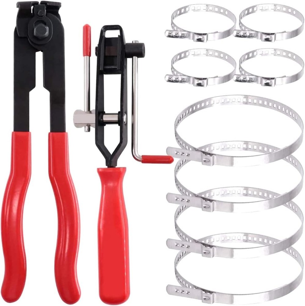 10pcs CV Boot Clamps Pliers Kit, Ear Tie Black, Red, Silver