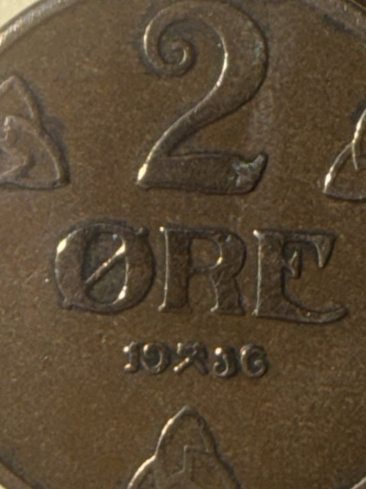 1936 NORWAY 2 ORE - High Quality Coin