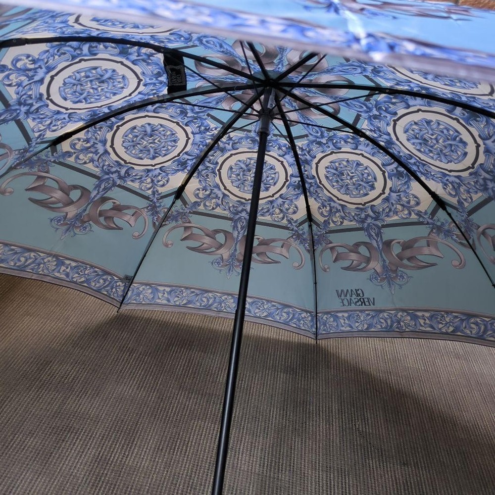 Gianni Versace Blue Baroque pattern foldable umbrella Authentic From Japan