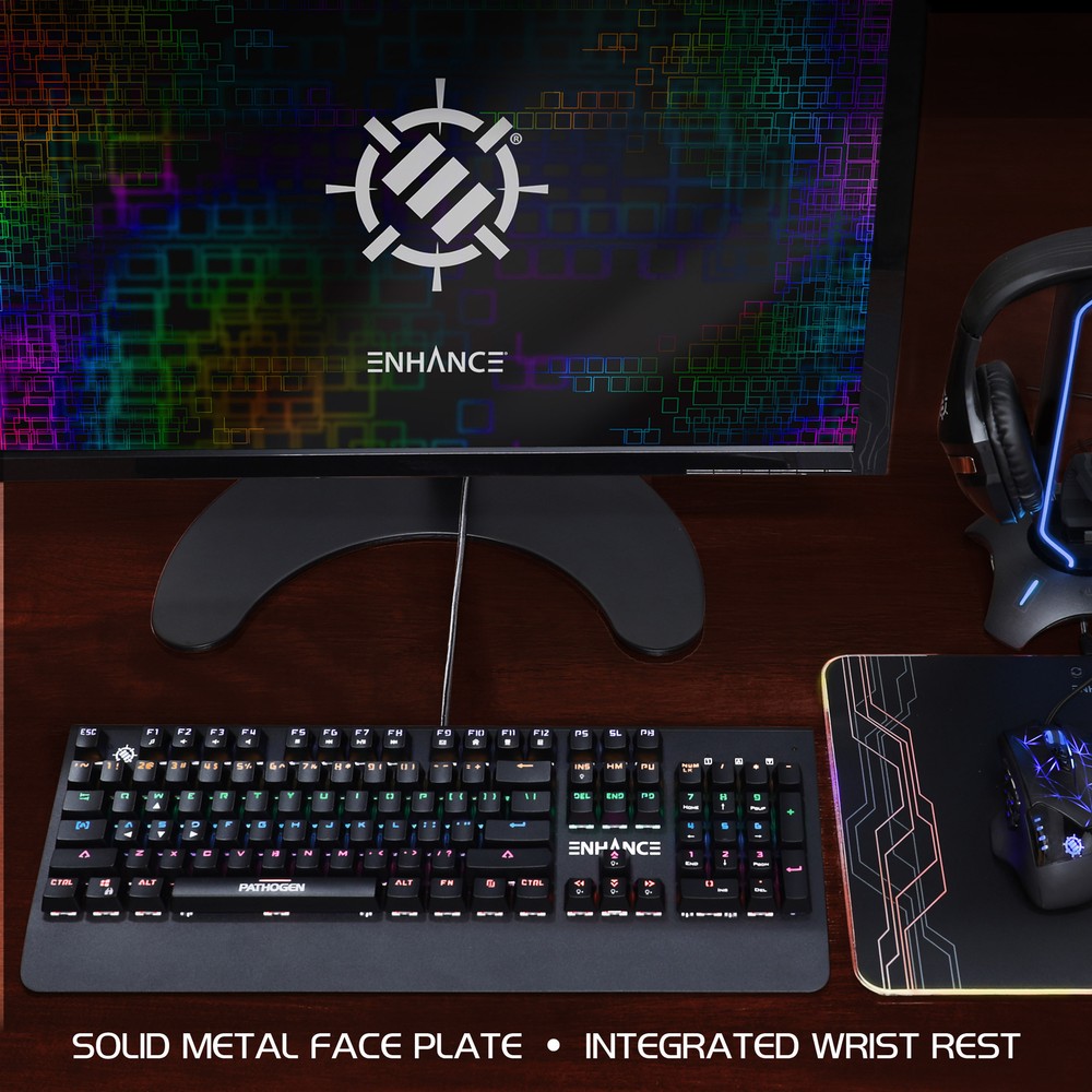 ENHANCE Gaming Keyboard with Blue Mechanical Switches - Pathogen 2