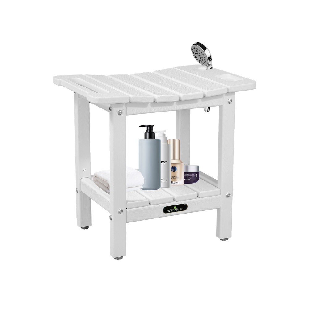 HDPE Shower Bench Inside Shower Stool with Space-Efficient Storage Shelf