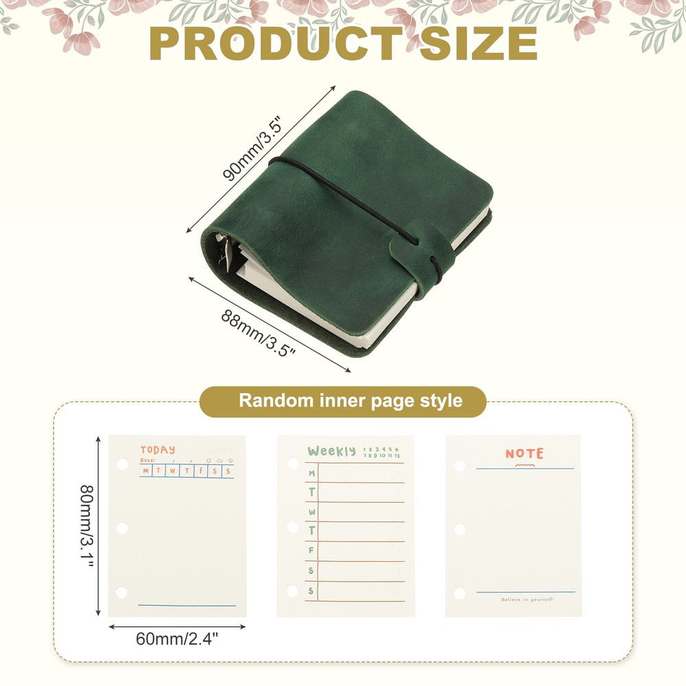 A9 Leather Journal 2Pcs 3 Ring Notebook Binder Planner Loose Leaf, Green