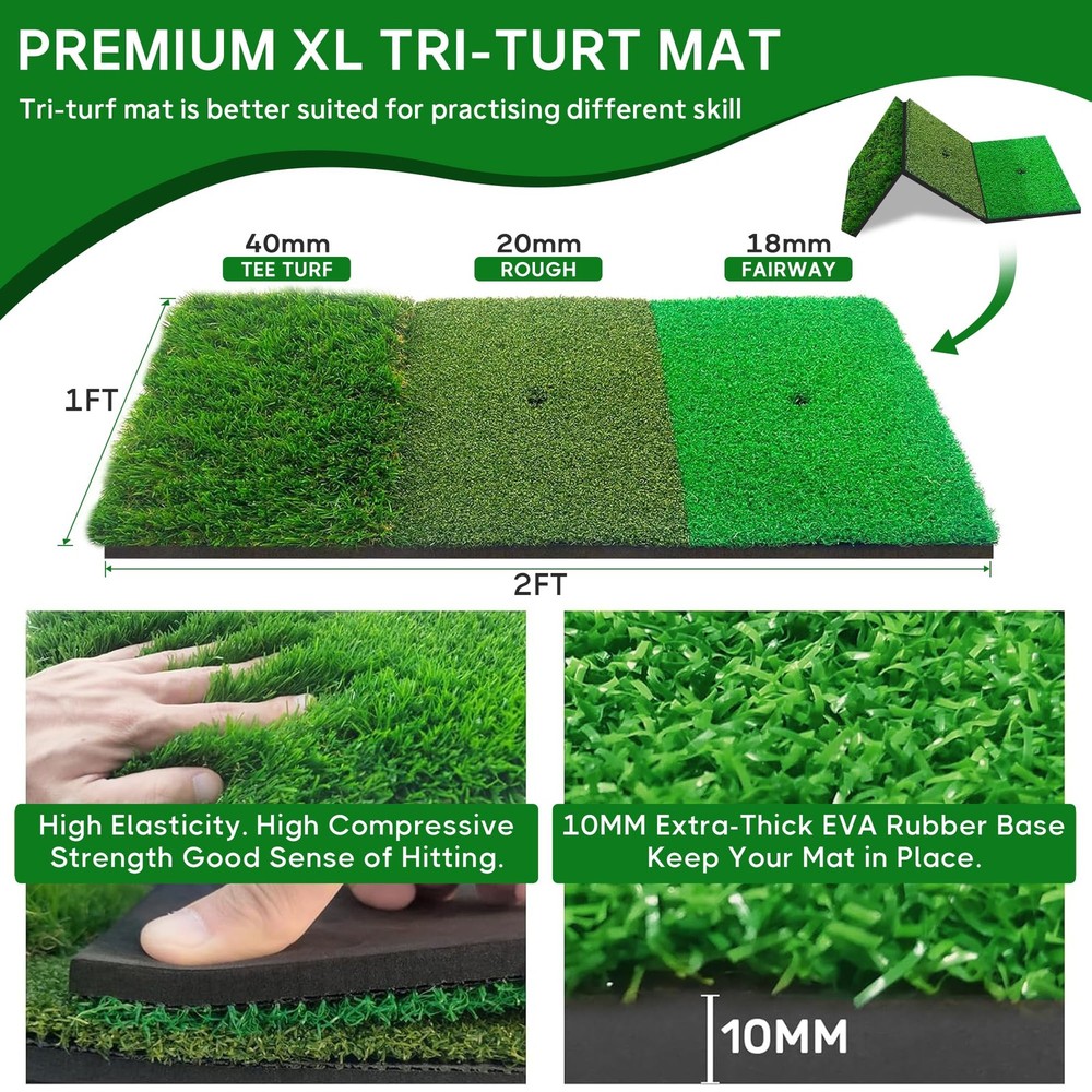 Golf Net, 10x7Ft Practice Hitting Net with Scoring Target Cloth, Tri-Turf Mat