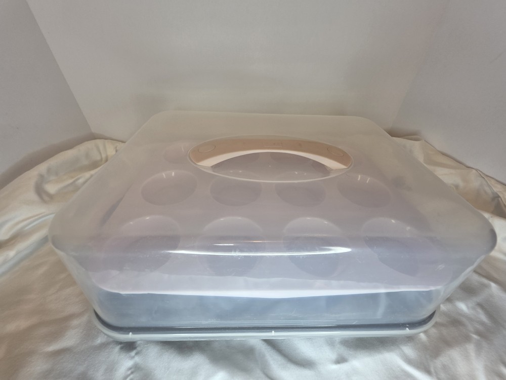 Cupcake Caddy Pink Tier Clear Dome W Lock Clips & Handle