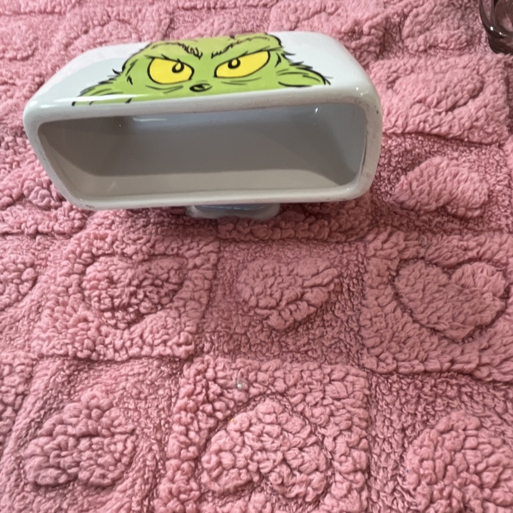 Ceramic Grinch Covered Butter Dish Rectangular Christmas Character Design