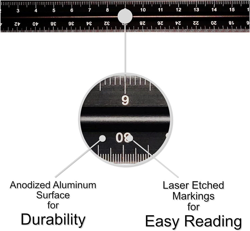 12 Inch Triangular Engineer Scale Ruler, Anodized Solid Aluminum Core with La...